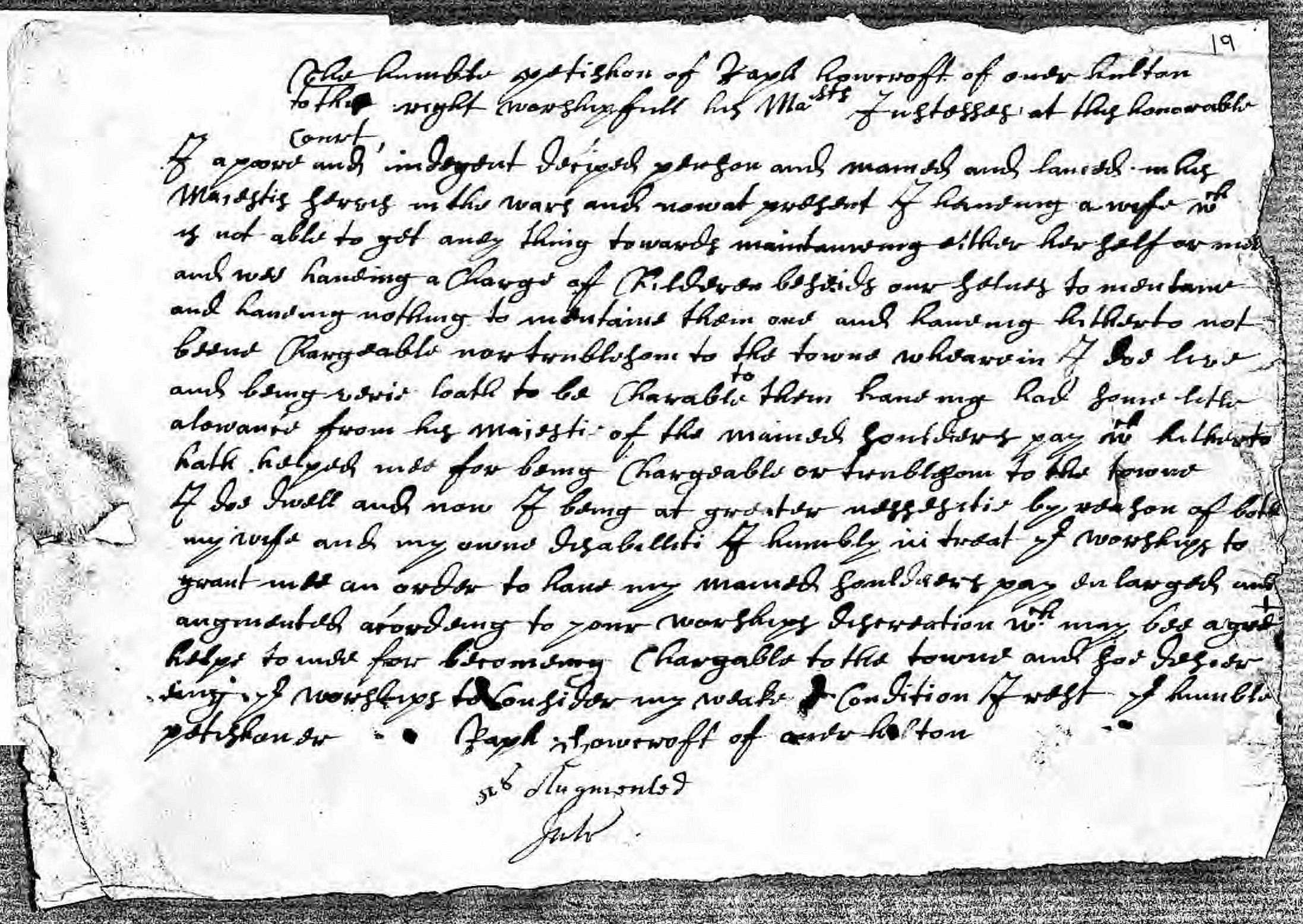 Ralph Howcroft's Petition 1678